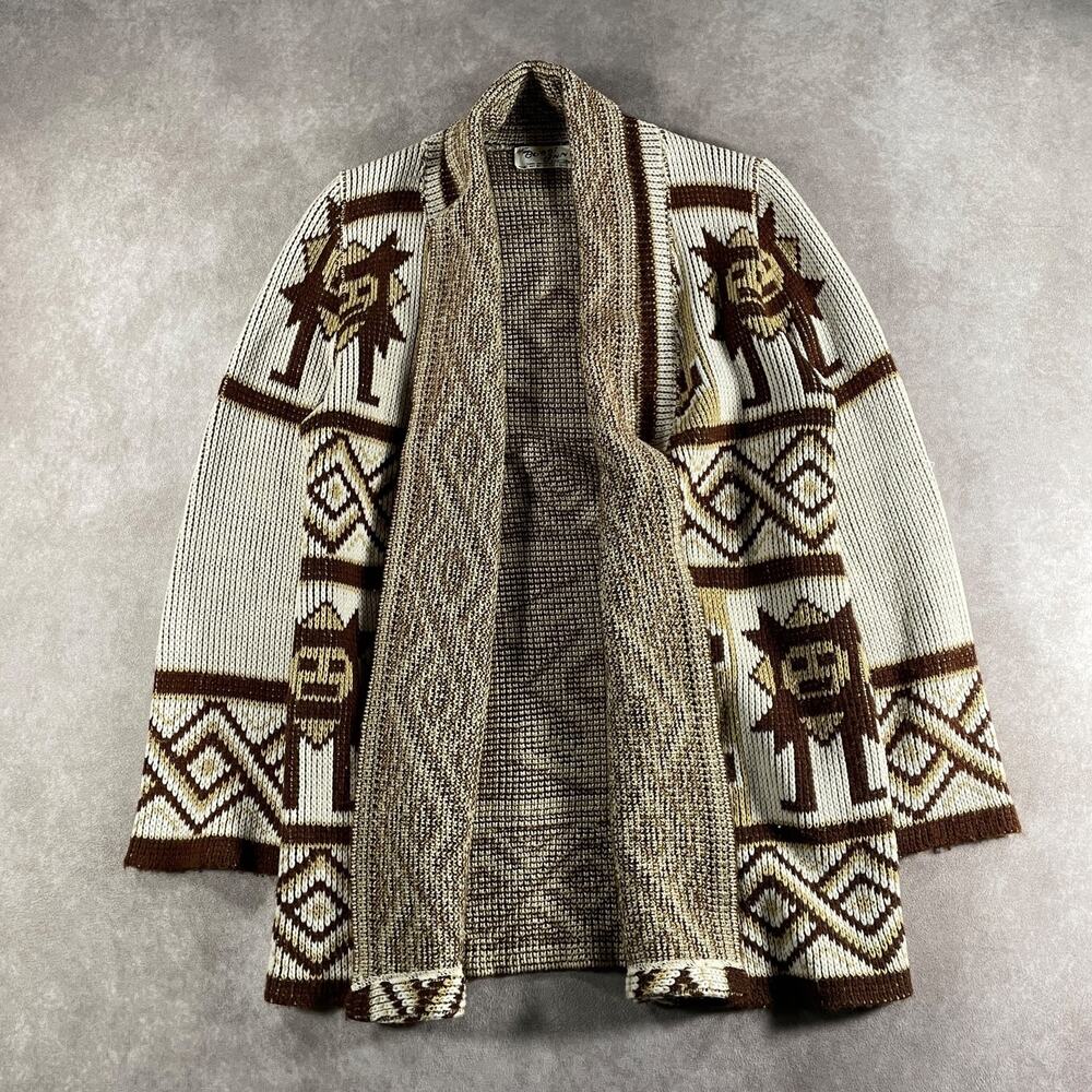 70s 80s Women's Bobbi Ann Vintage Knit Cardigan Sweater Aztec Pattern Small